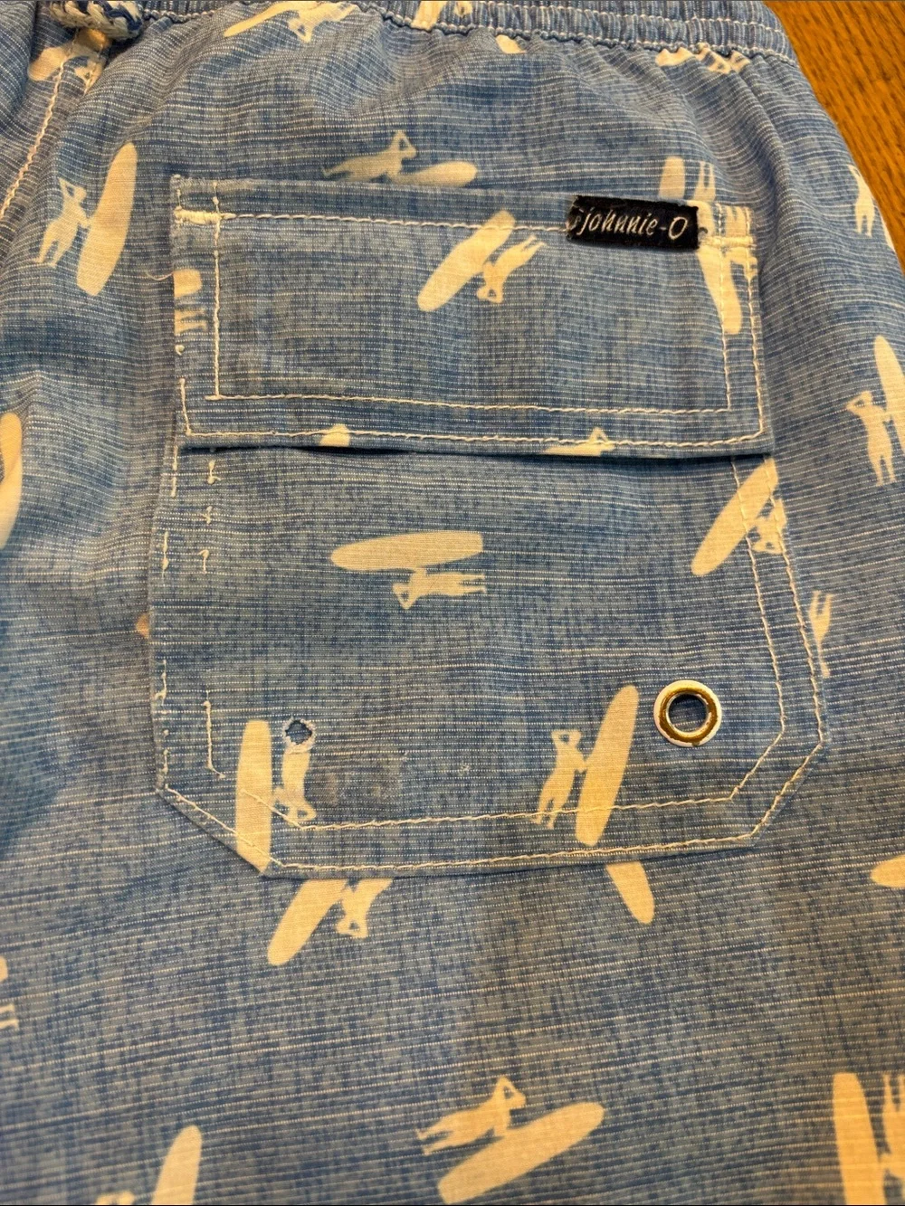 johnnie-O Light Blue Surfboard Print Kids Swim Trunks